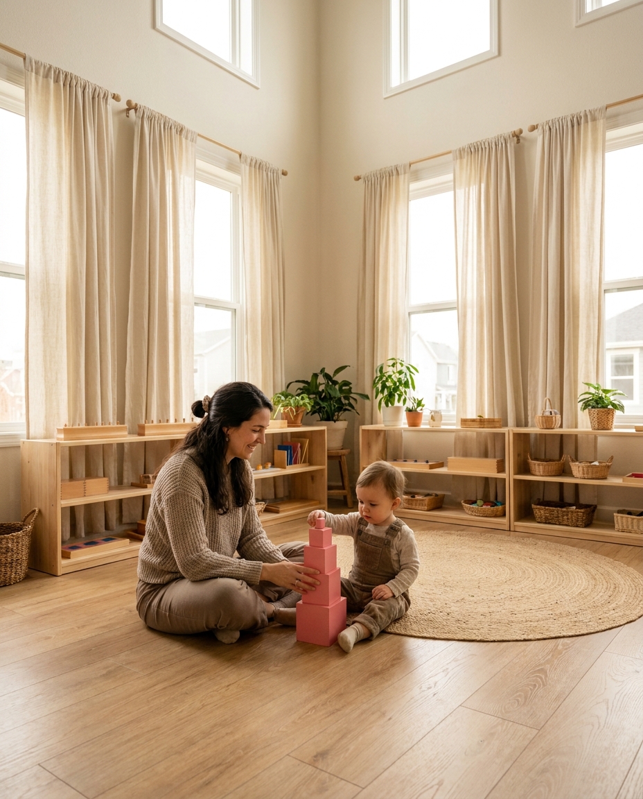 Child working with Montessori materials