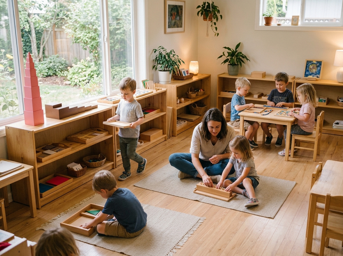Montessori educator with children