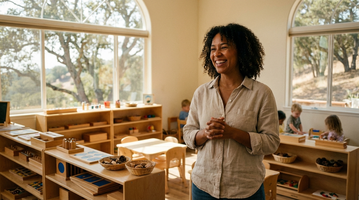 Montessori educator in classroom